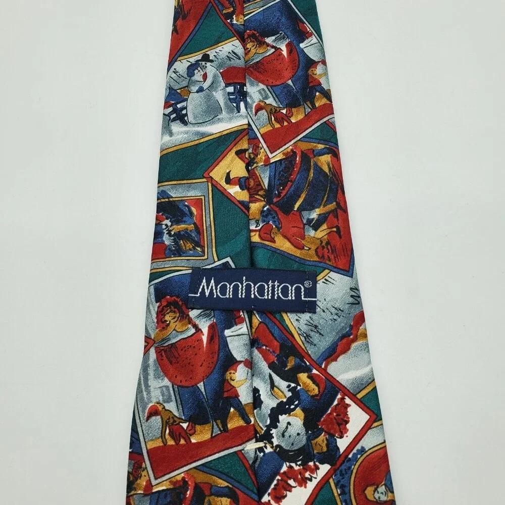 Manhattan Holiday Design Christmas Tie Neck‎ Tie Made In USA EUC